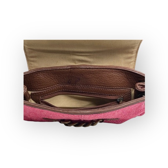 J Crew ᪥ Tweed Antique Gold Chain Handle Mini Handbag Bag ᪥ Red Wool ᪥ Leather ᪥ - Picture 8 of 16